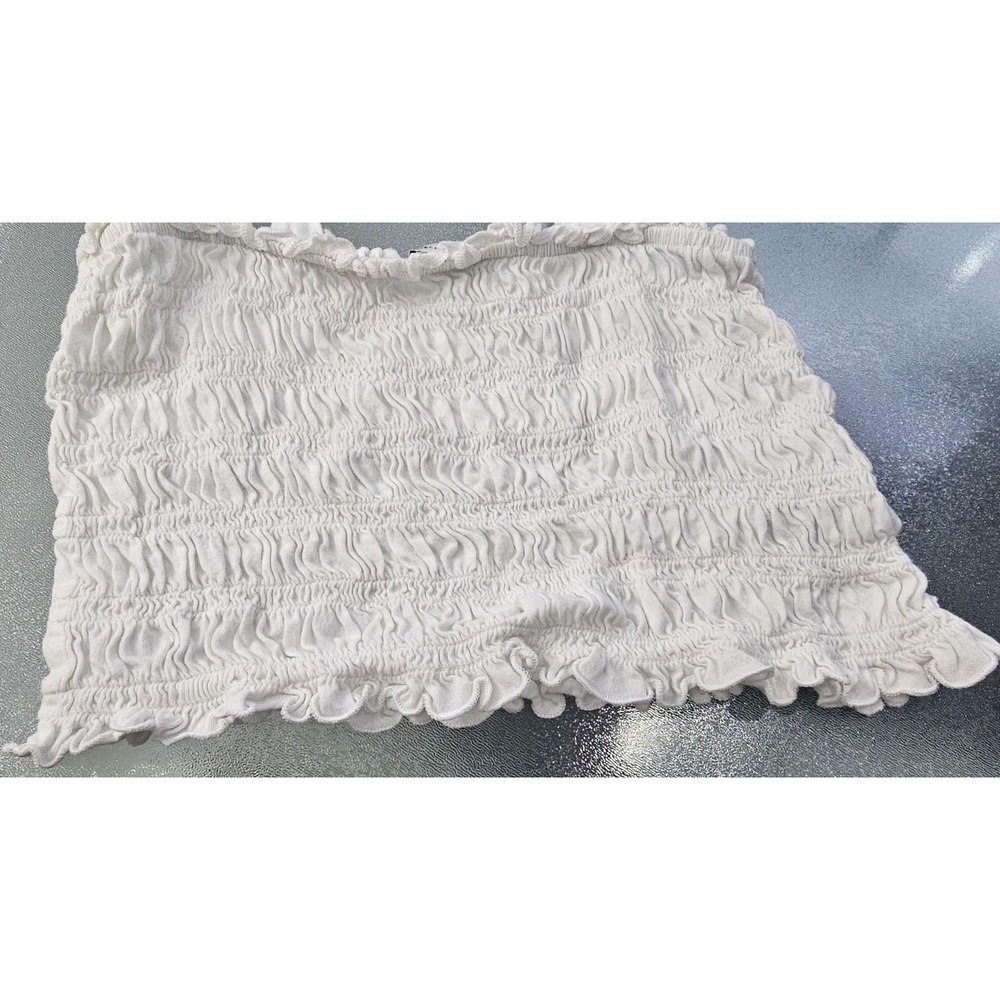 American Eagle Womens Tank Top Crop Top Shirt Smocked White Cotton Medium M NWT - Picture 4 of 9